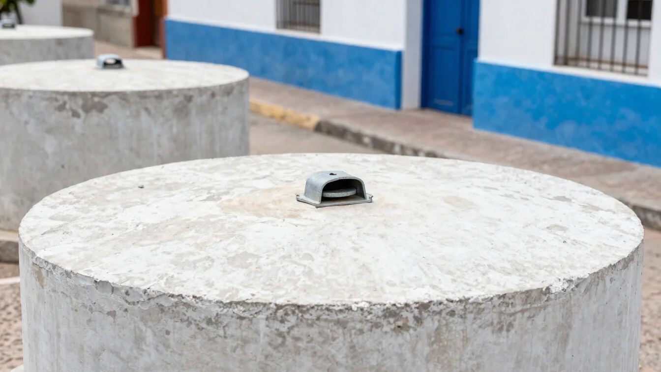 Detalle de una cisterna de concreto en el patio de servicio de un